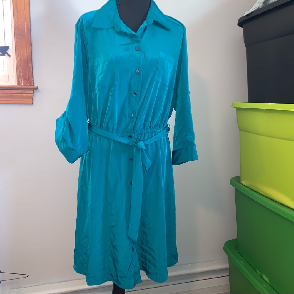 EUC AGB shirt dress aqua 14